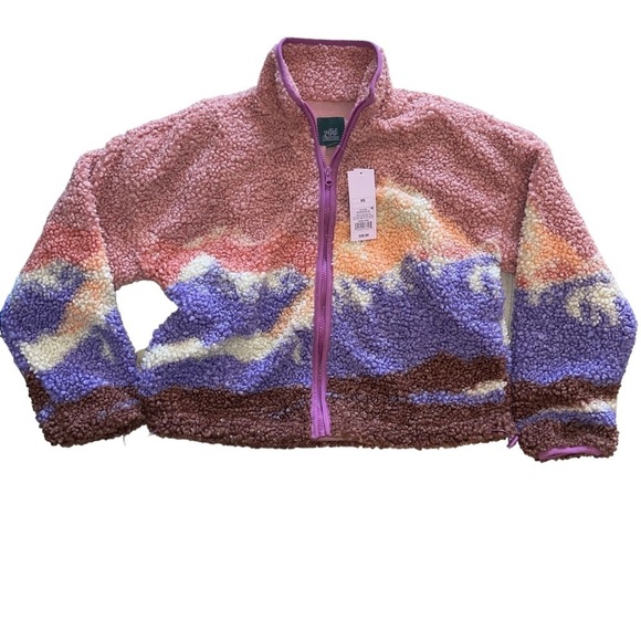 WILD FABLE Pink Landscape Full Zip Sherpa Jacket | Size XSmall | NWT - Picture 1 of 4